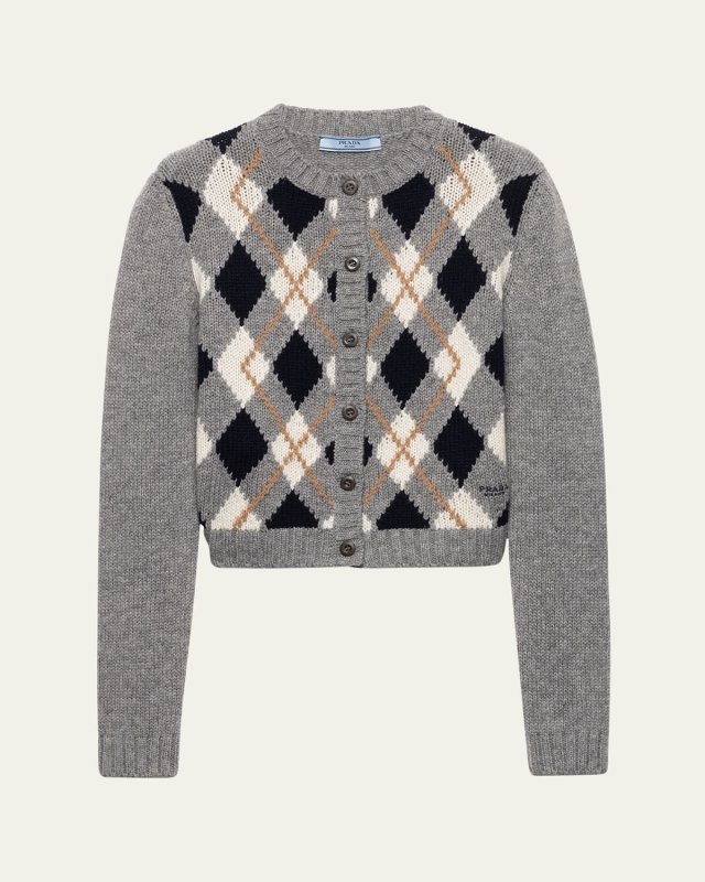 Cashmere Argyle Crewneck Cardigan